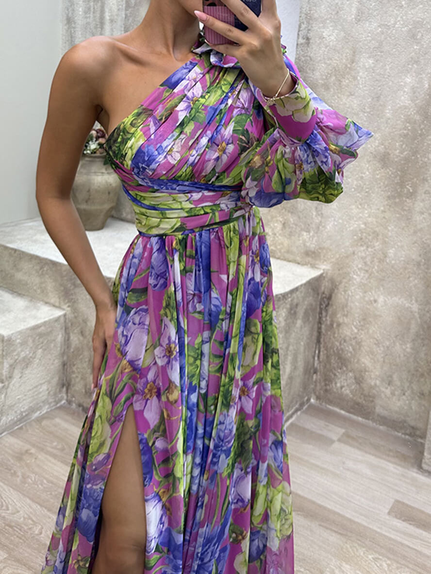 Floral One Shoulder Maxi Dress for Wedding Guests (7)
