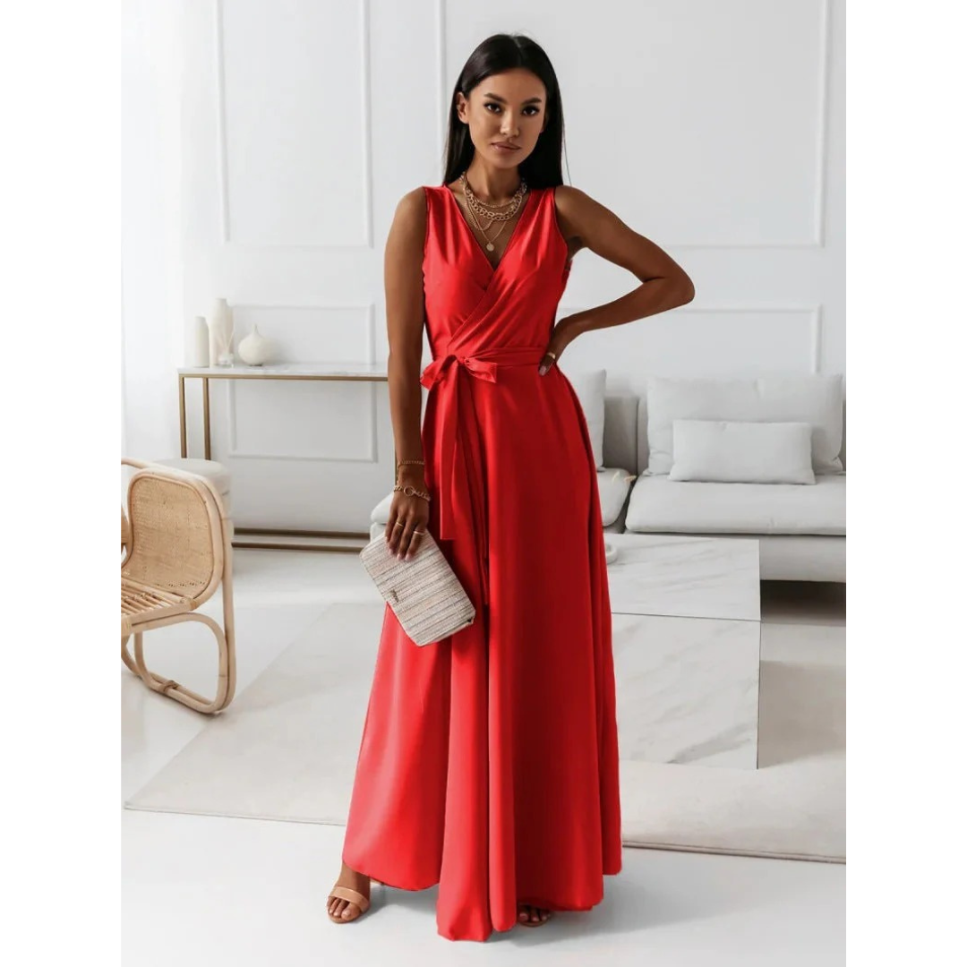 Flowing Women's Fall Wedding Guest Dress in Red