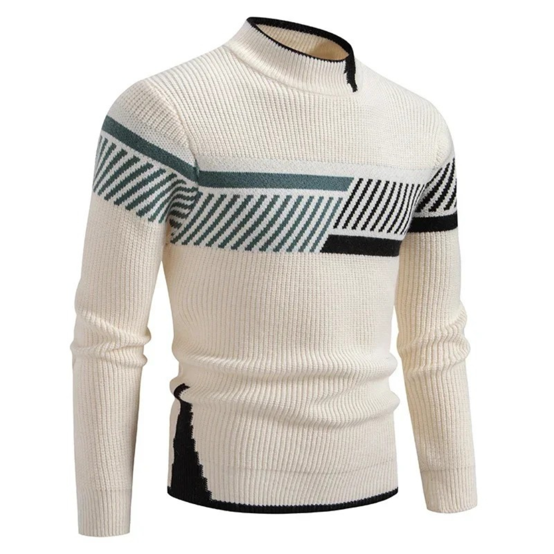 Geometric Knit Men's Jumper for Autumn in Beigestreifen