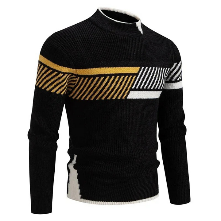 Geometric Knit Men's Jumper for Autumn in Black