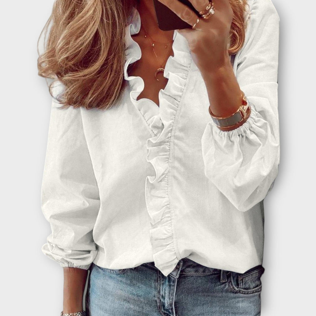 Gigi Long-Sleeve Blouse with Ruffles and V-Neck Foto 1