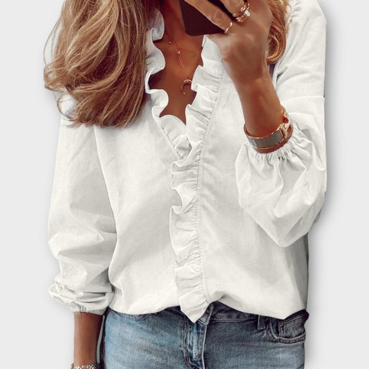 Gigi Long-Sleeve Blouse with Ruffles and V-Neck Foto 1