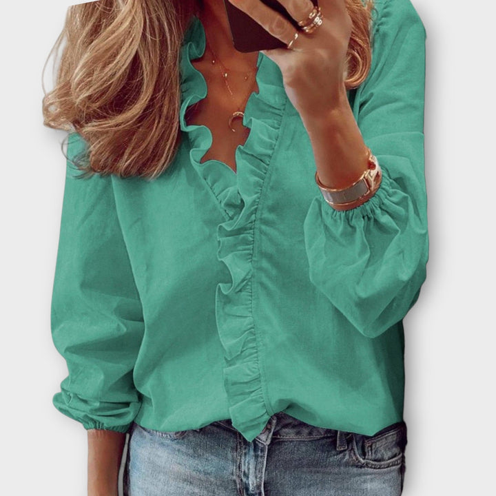 Gigi Long-Sleeve Blouse with Ruffles and V-Neck Foto 3
