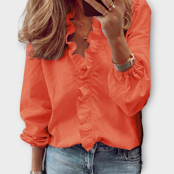 Gigi Long-Sleeve Blouse with Ruffles and V-Neck Foto 4