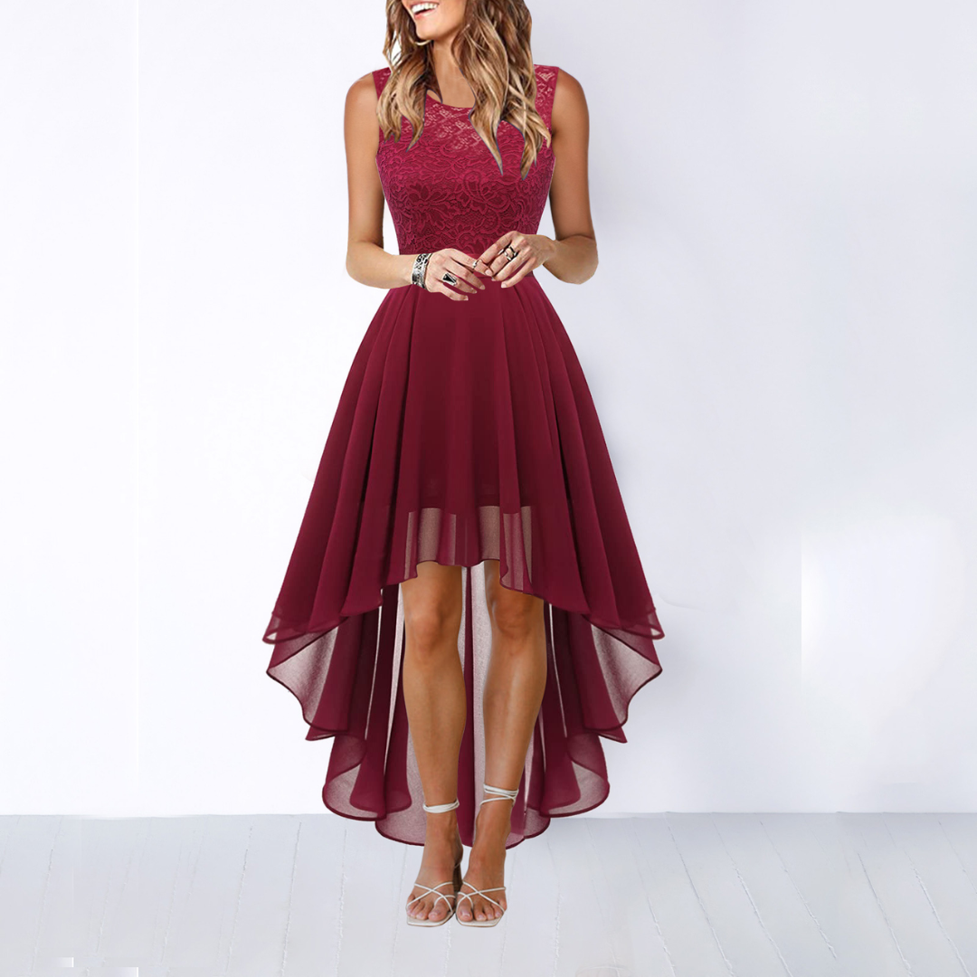 Grace Elegant High-Low Midi Wedding Guest Dress Foto 4