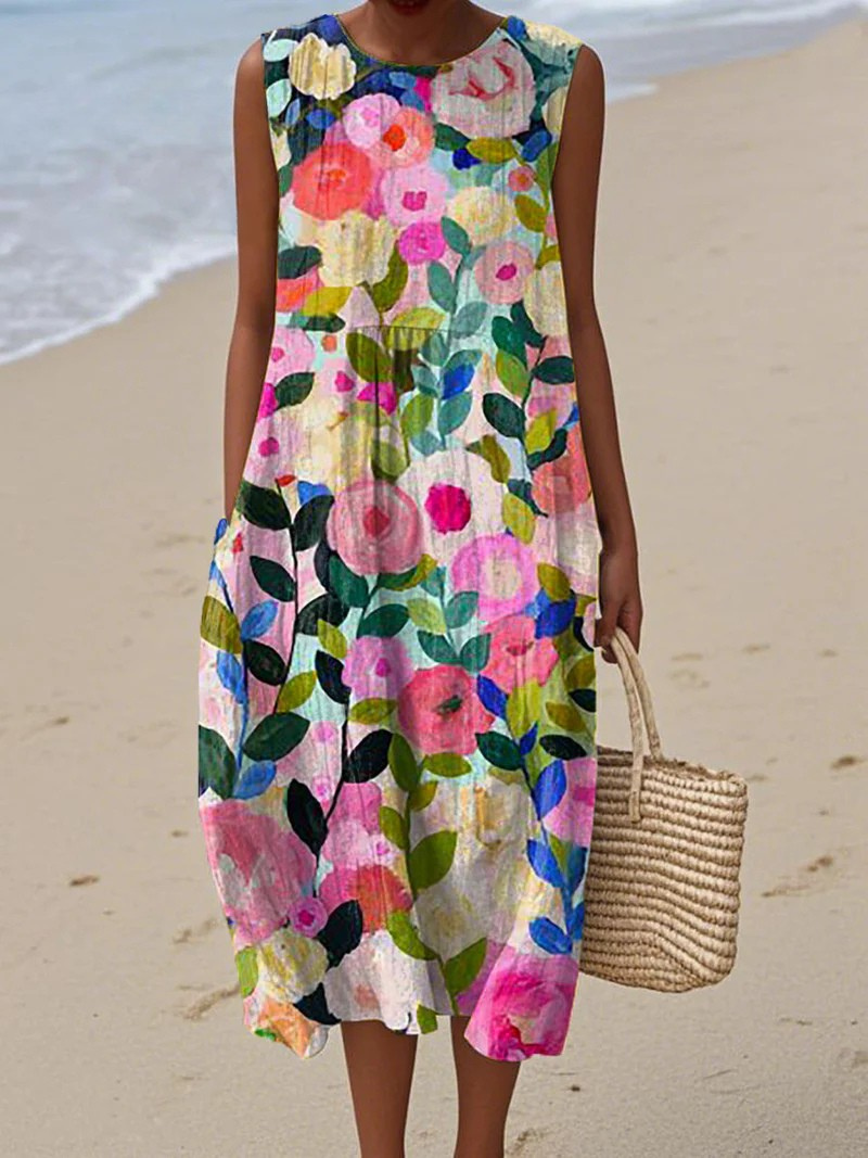 Hazel Colourful Linen Beach Dress with Floral Print Foto 1