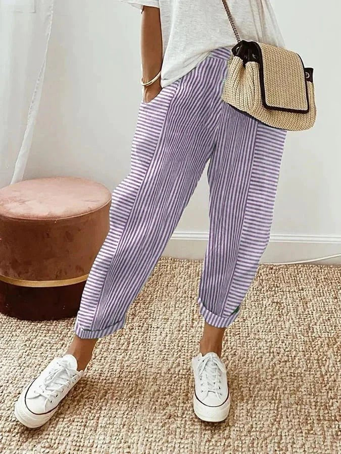 Jade Striped Linen Trousers in a Relaxed Fit Foto 3