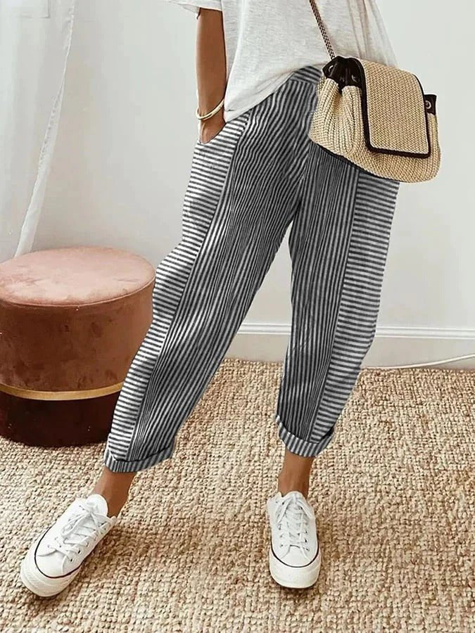 Jade Striped Linen Trousers in a Relaxed Fit Foto 4