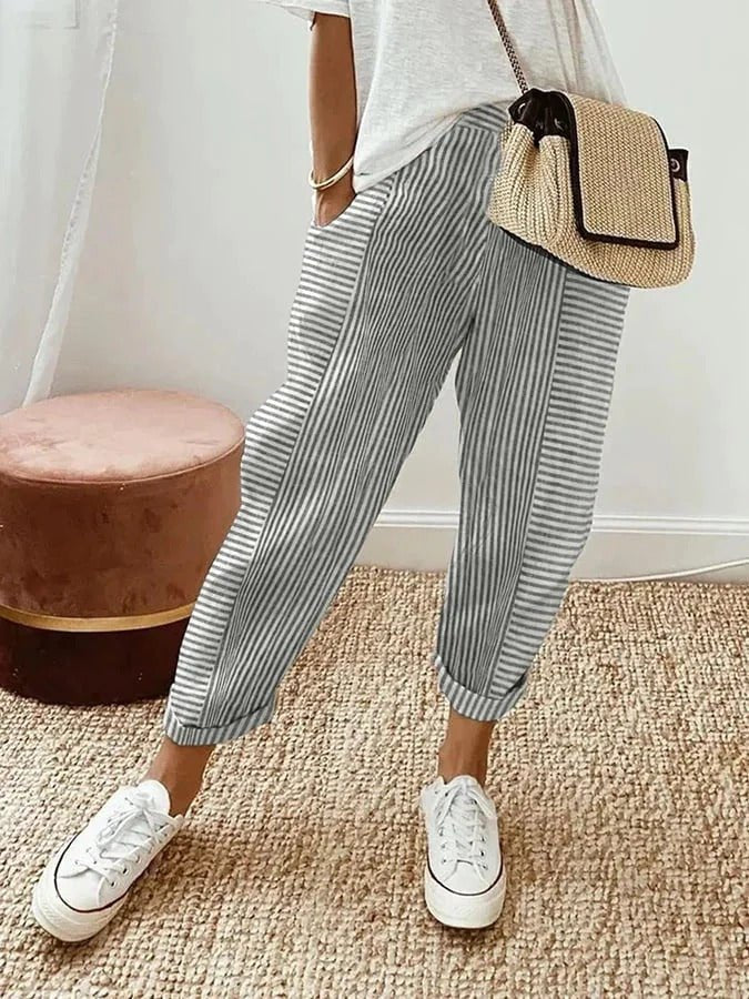 Jade Striped Linen Trousers in a Relaxed Fit Foto 5