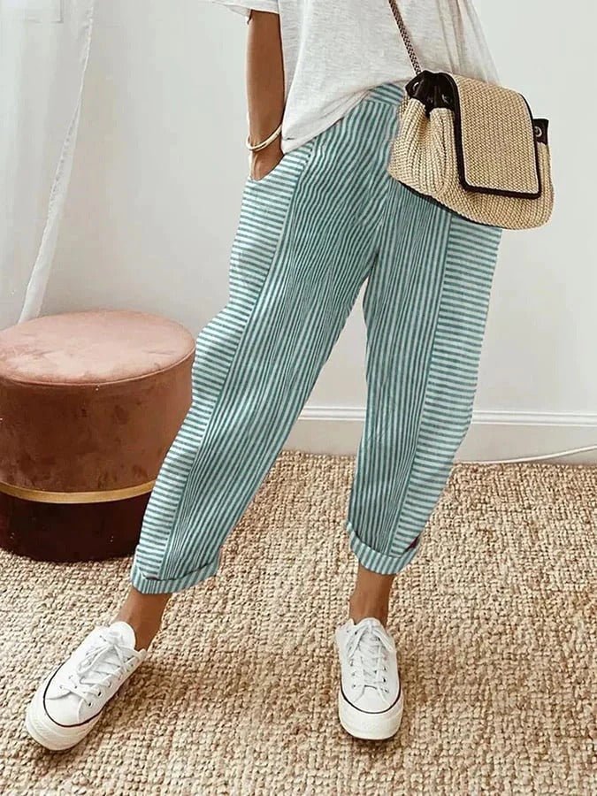 Jade Striped Linen Trousers in a Relaxed Fit Foto 6