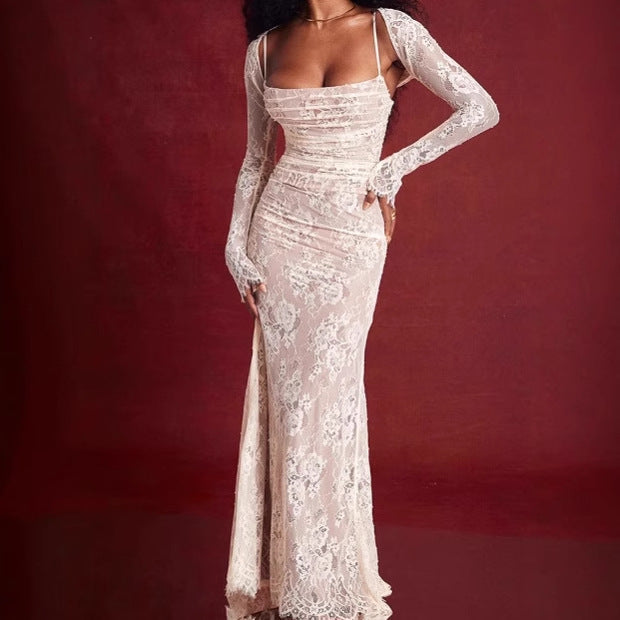 Jasmine Lace Long-Sleeve Mermaid Evening Dress Foto 1