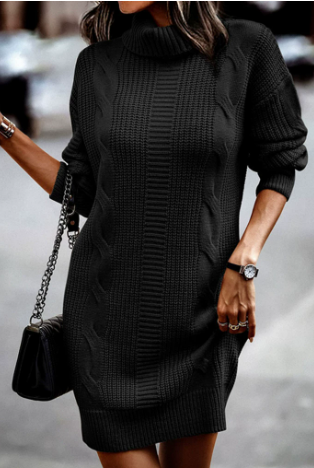 Knitted Dress for Women, Elegant and Long in Black