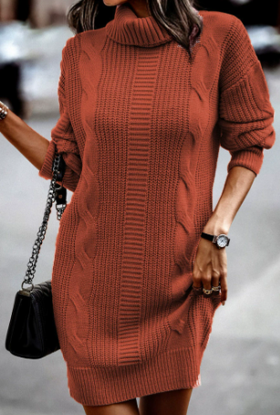 Knitted Dress for Women, Elegant and Long in Orange