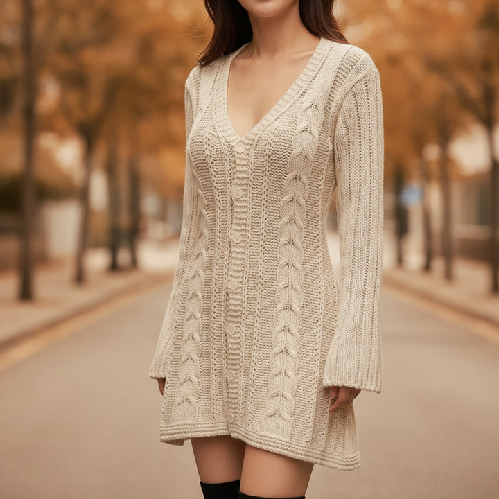 Knitted Dress for Women with Cable Pattern