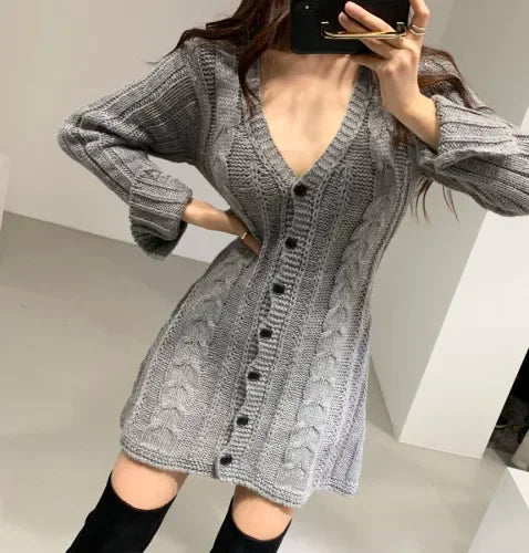 Knitted Dress for Women with Cable Pattern (6)