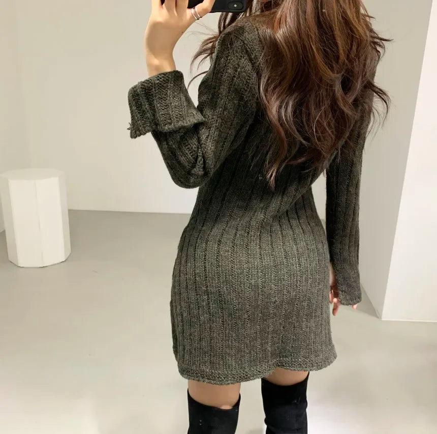 Knitted Dress for Women with Cable Pattern (8)