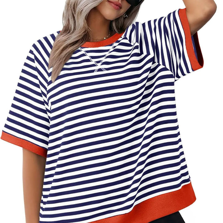 Lässiges Gestreiftes T-shirt Womens t-shirt in Blau + Rot