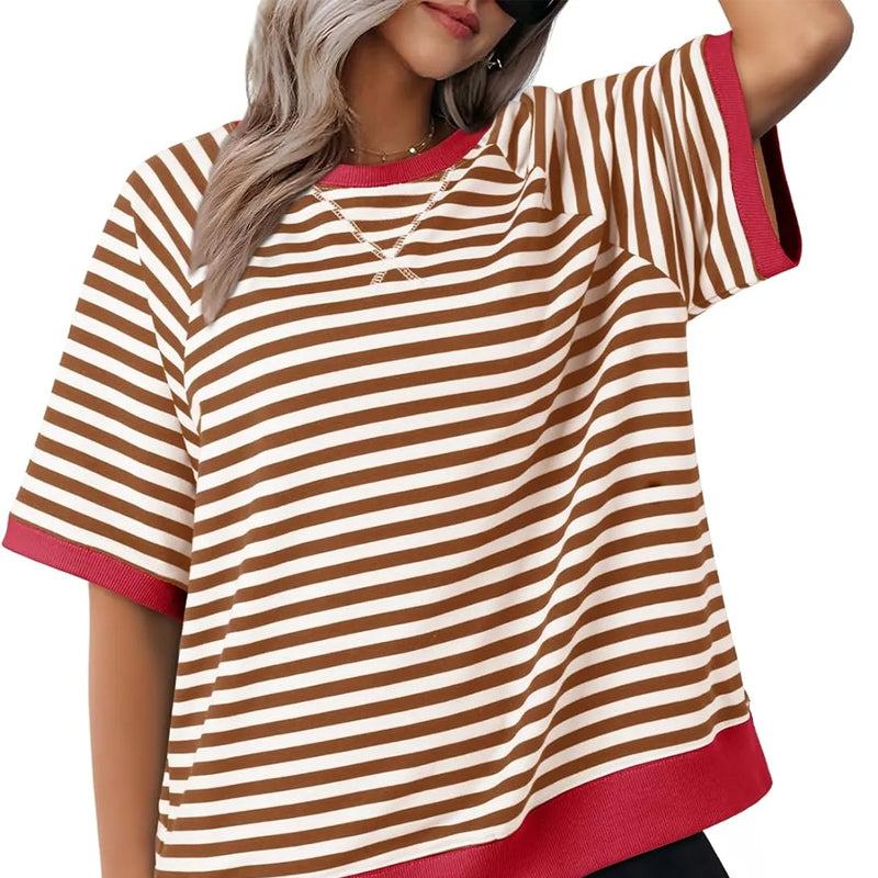 Lässiges Gestreiftes T-shirt Womens t-shirt in Braun + Rot