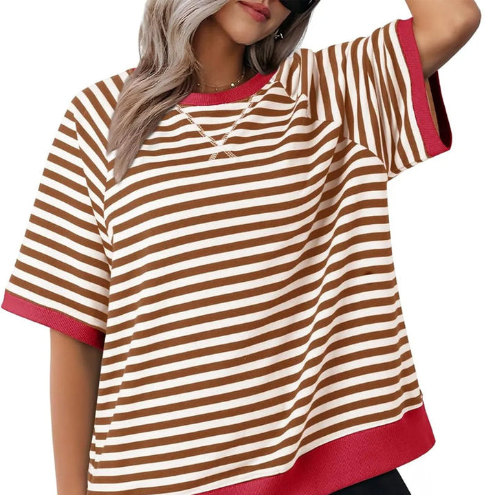 Lässiges Gestreiftes T-shirt Womens t-shirt in Braun + Rot