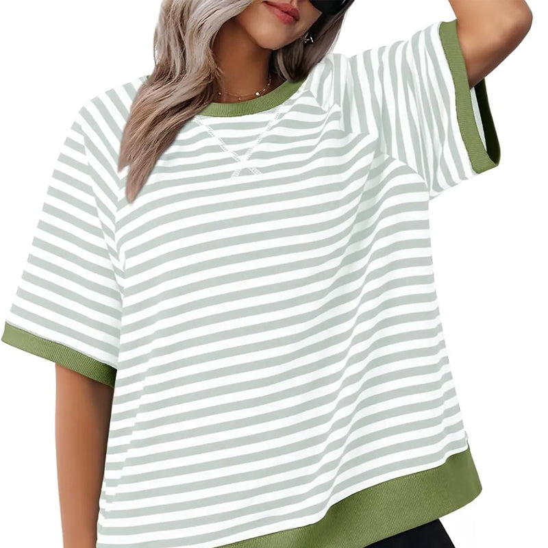 Lässiges Gestreiftes T-shirt Womens t-shirt in Grau + Grün