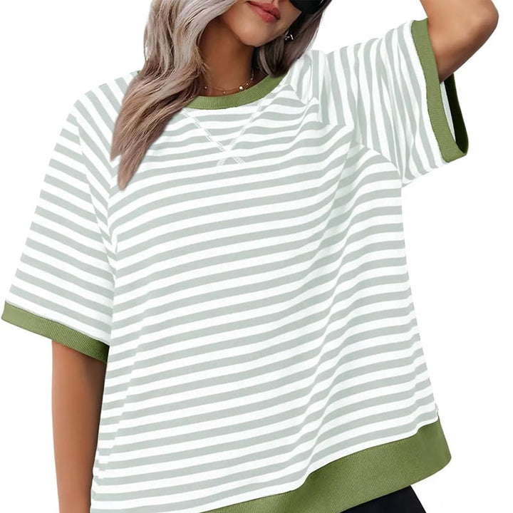 Lässiges Gestreiftes T-shirt Womens t-shirt in Grau + Grün
