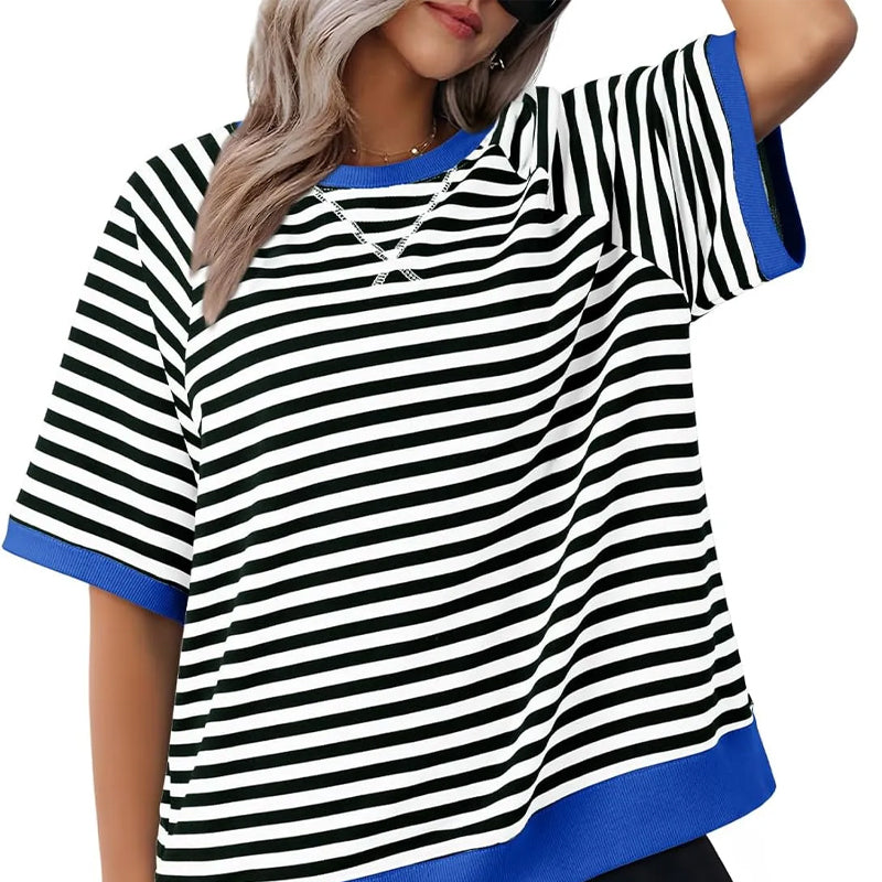 Lässiges Gestreiftes T-shirt Womens t-shirt in Schwarz + Blau