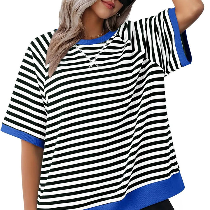 Lässiges Gestreiftes T-shirt Womens t-shirt in Schwarz + Blau