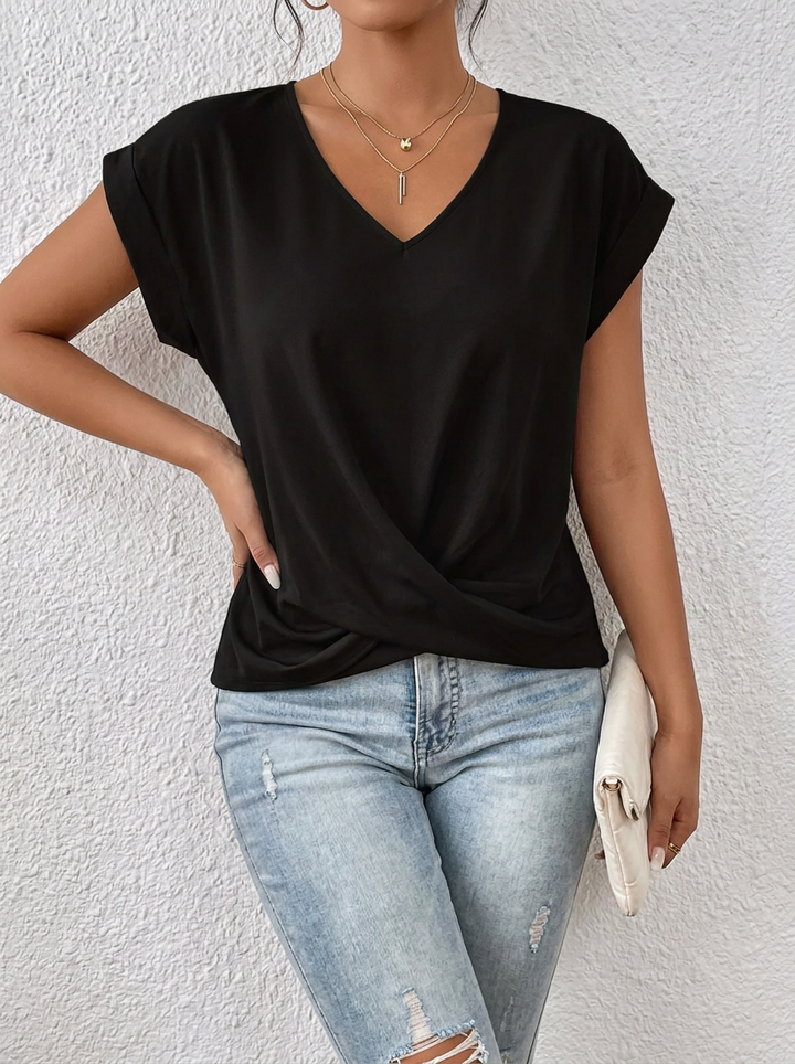 Lässiges T-Shirt mit V-Ausschnitt Womens in Black