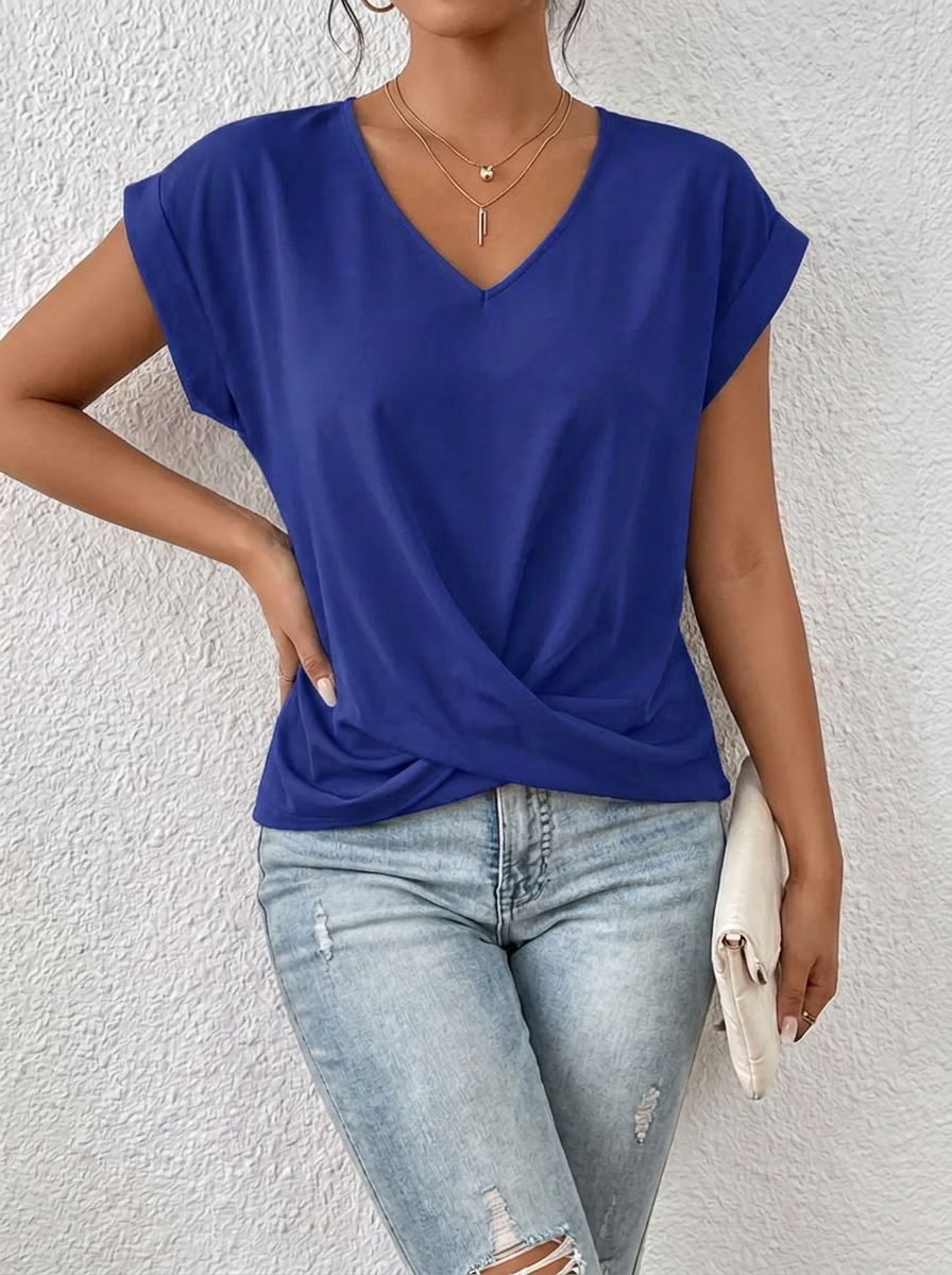 Lässiges T-Shirt mit V-Ausschnitt Womens in Blue