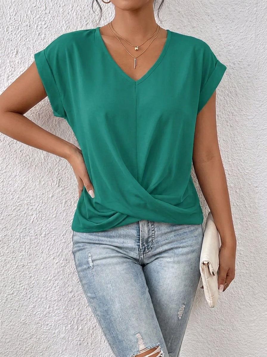 Lässiges T-Shirt mit V-Ausschnitt Womens in Green