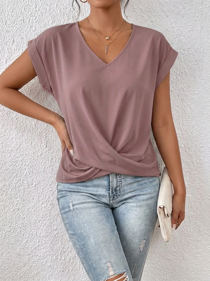 Lässiges T-Shirt mit V-Ausschnitt Womens in Pink