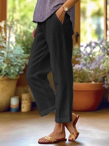 Leah Straight Linen Trousers with Turn-Up Hem Foto 4