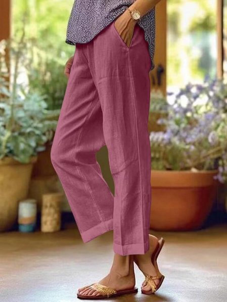 Leah Straight Linen Trousers with Turn-Up Hem Foto 5