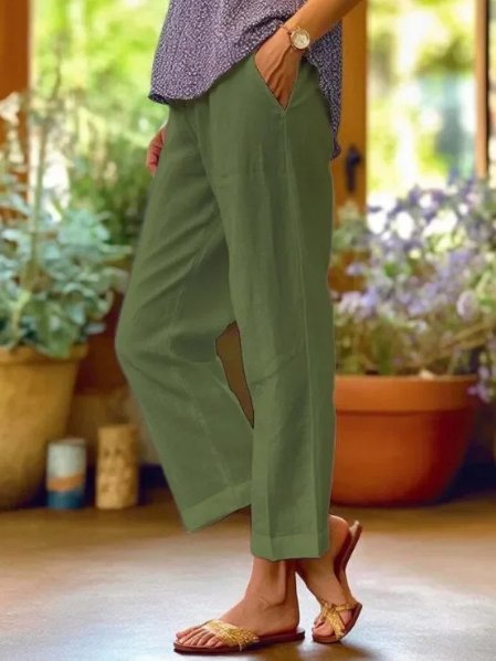 Leah Straight Linen Trousers with Turn-Up Hem Foto 6