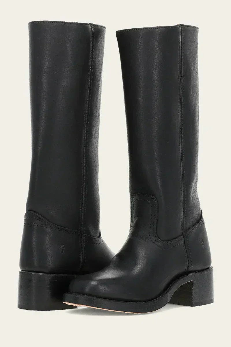 Leather-Look Block-Heel Knee-High Boots for Women in Black