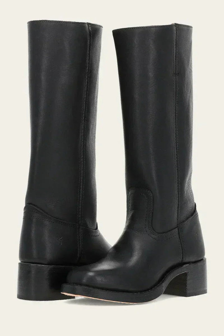 Leather-Look Block-Heel Knee-High Boots for Women in Black