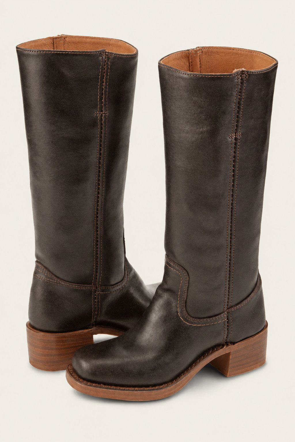 Leather-Look Block-Heel Knee-High Boots for Women in Brown