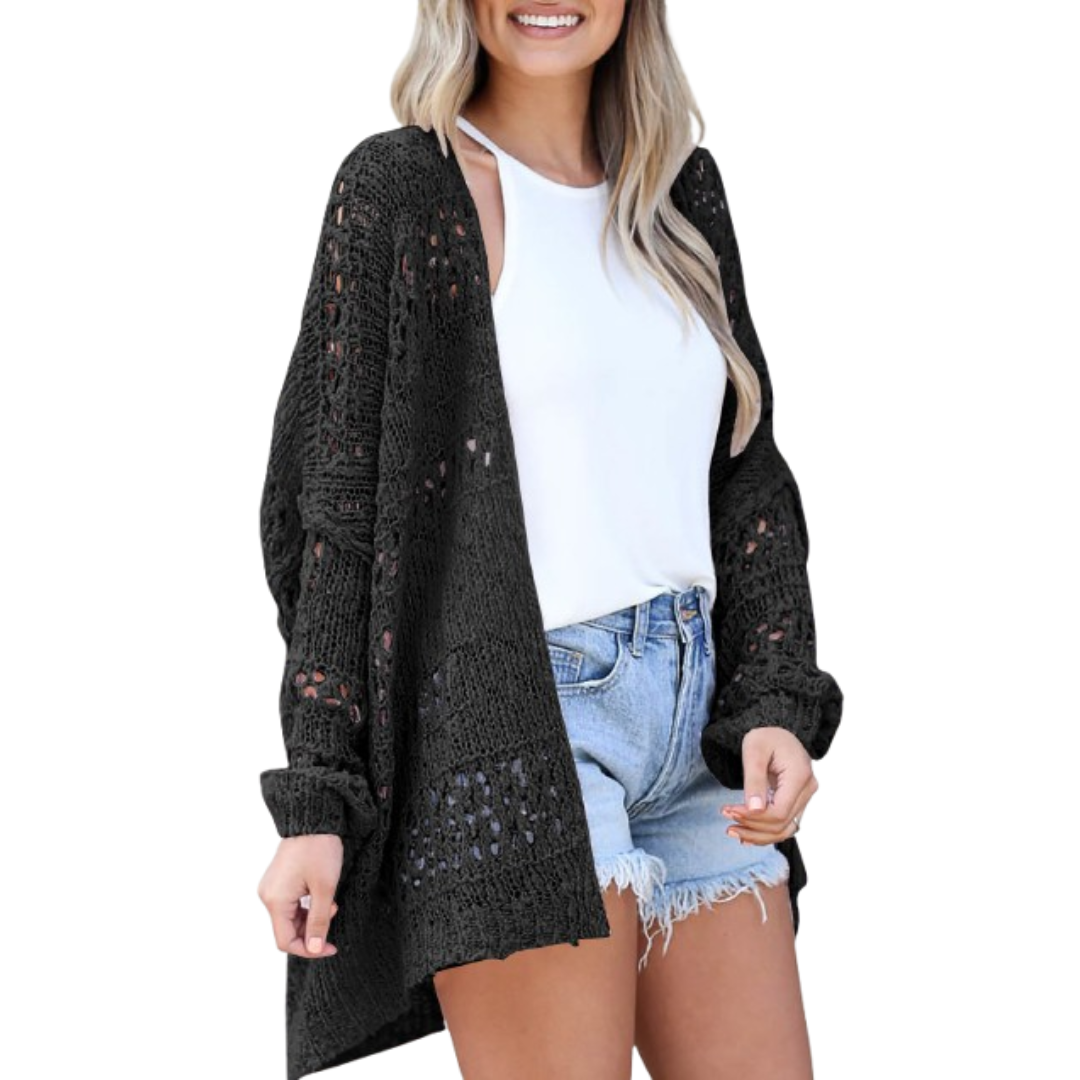 Lightweight Oversized Boho Cardigan for Women in Black