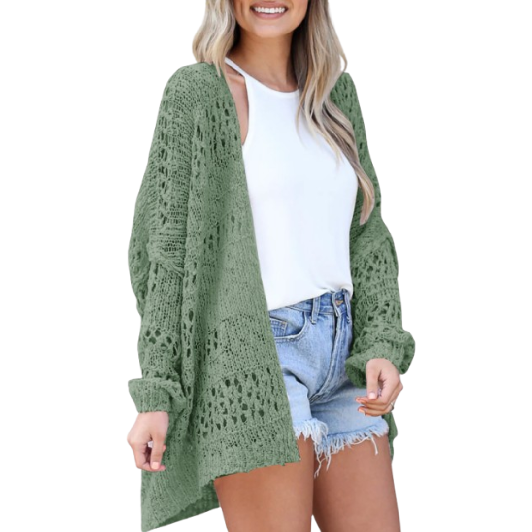 Lightweight Oversized Boho Cardigan for Women in Green