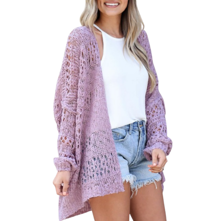 Lightweight Oversized Boho Cardigan for Women in Purple