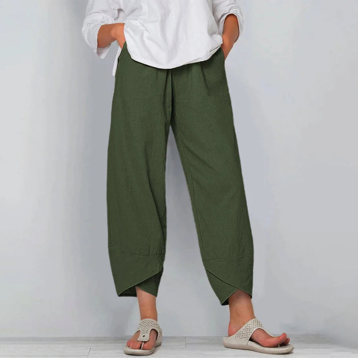 Linen Wide-Leg Pants in Green