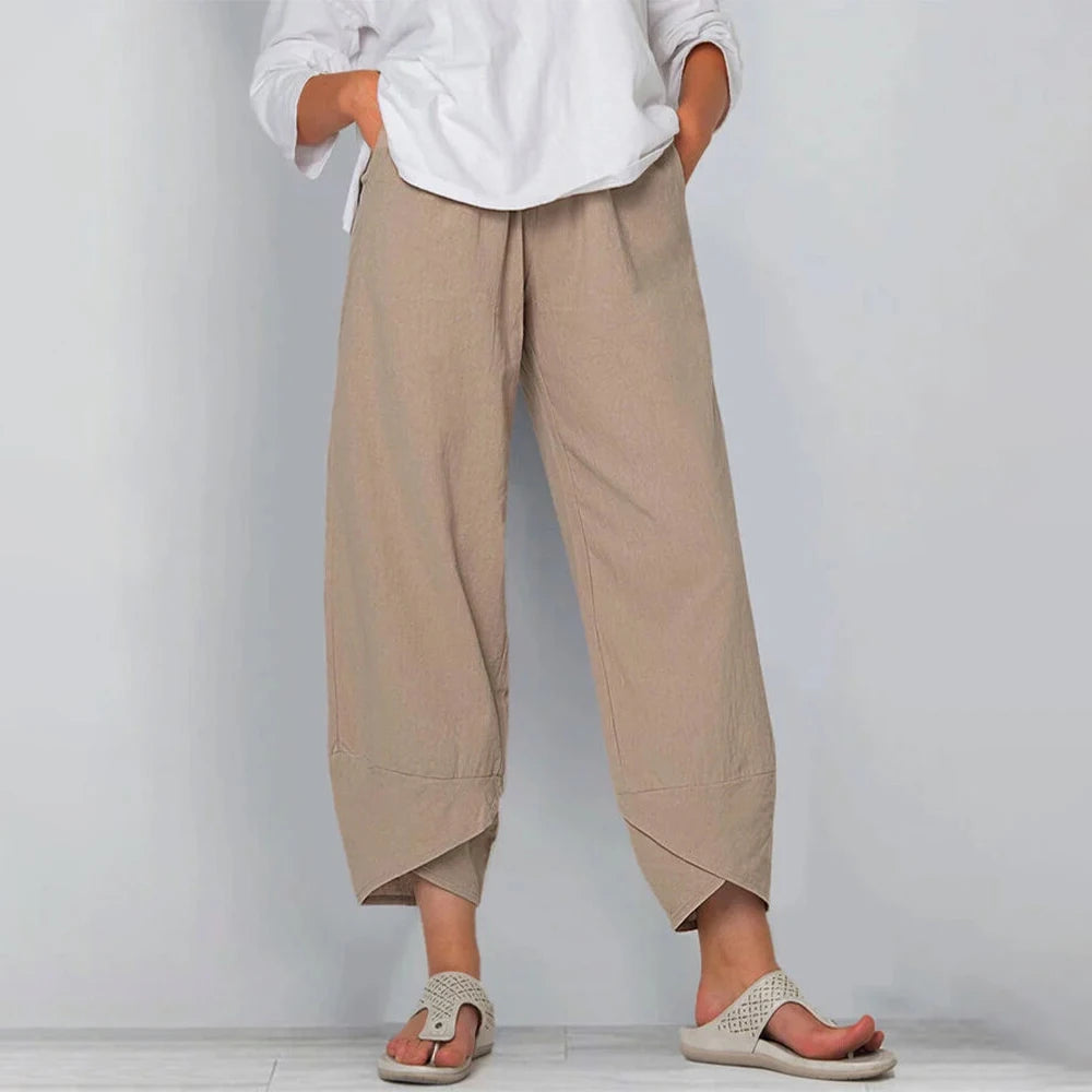 Linen Wide-Leg Pants in Khaki