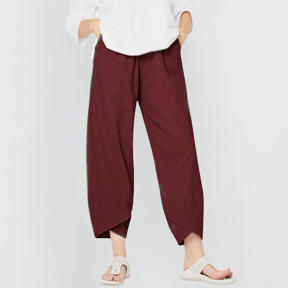 Linen Wide-Leg Pants in Wine