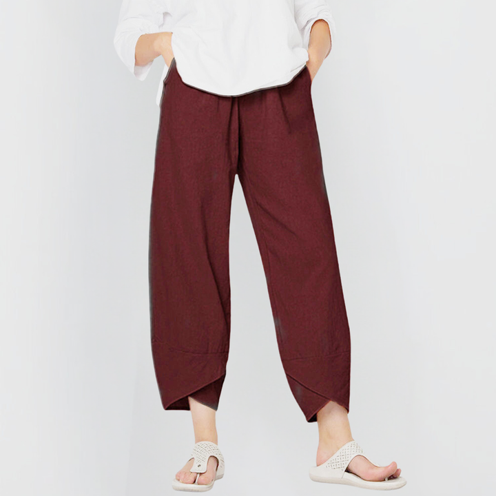 Linen Wide-Leg Pants in Wine