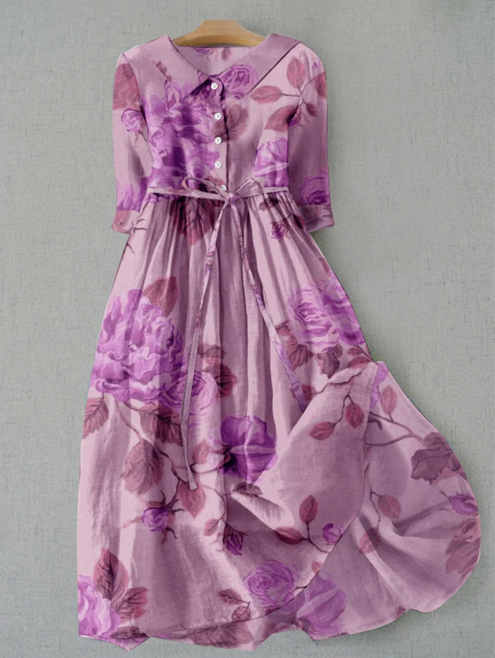 London | Linen dress with floral in Lilac
