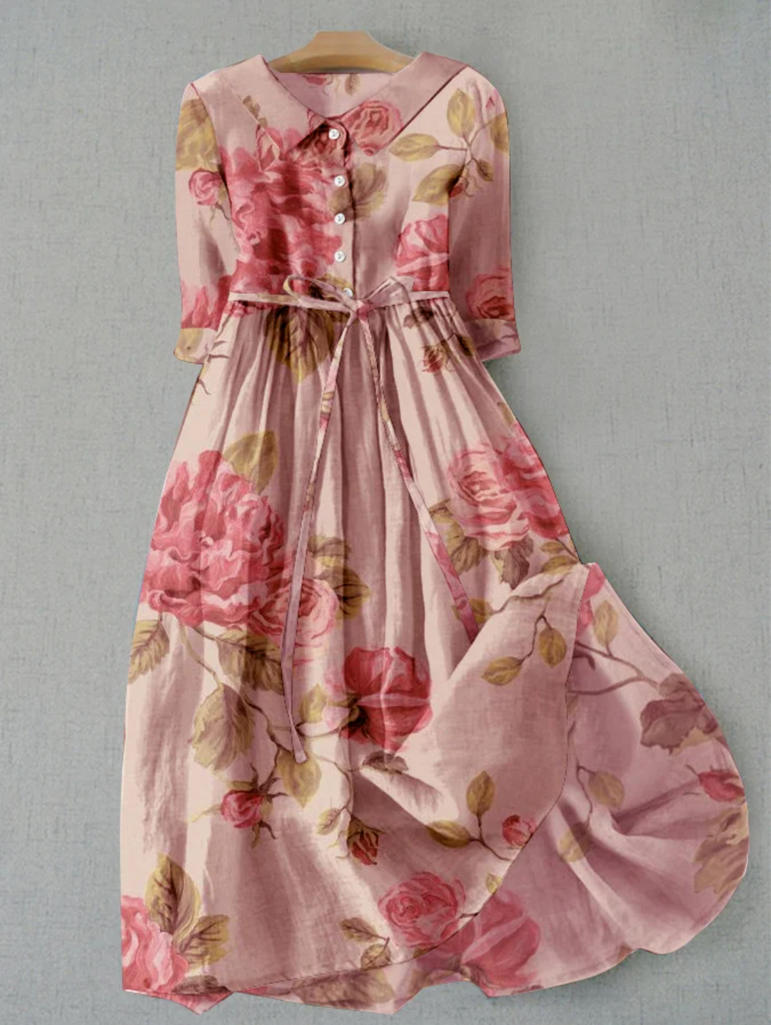 London | Linen dress with floral in Pink