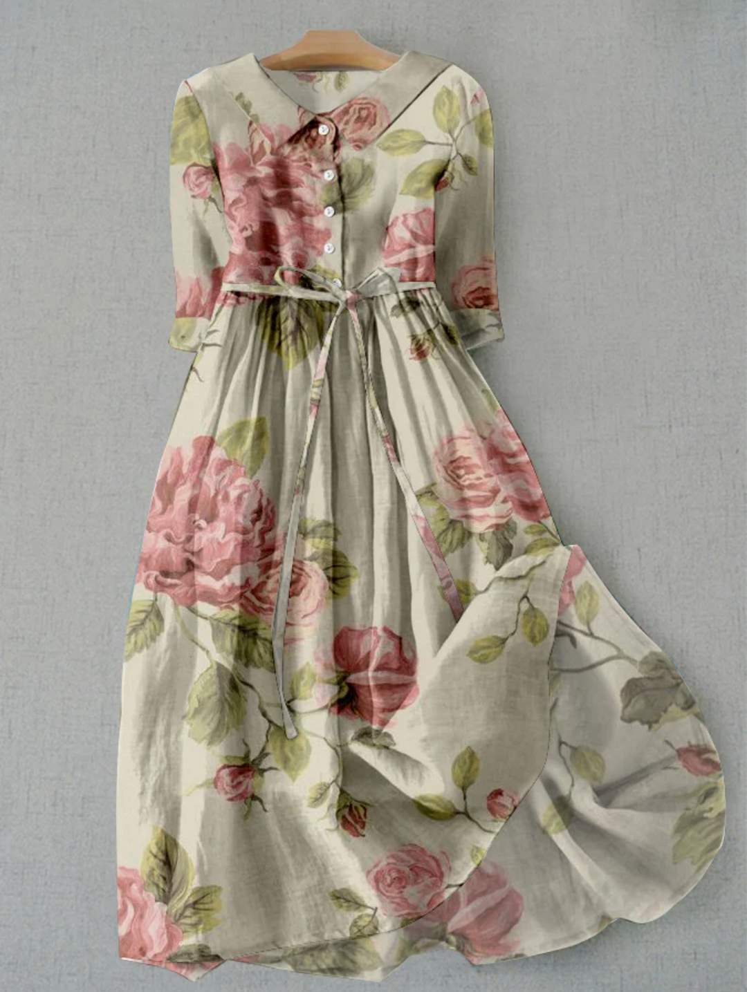 London | Linen dress with floral in Vegetables
