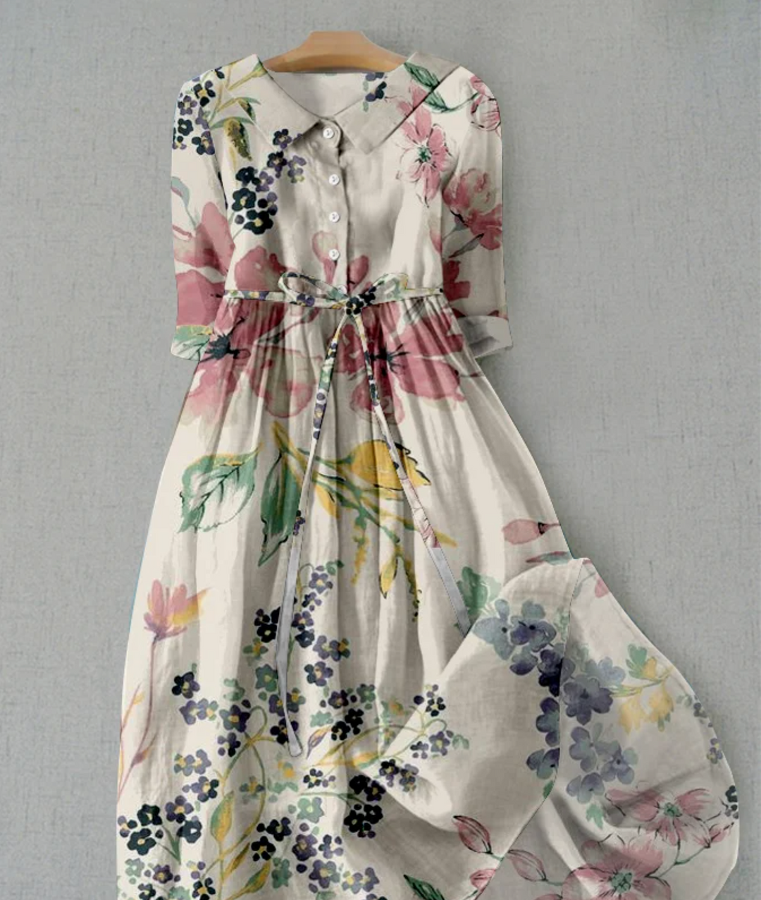 London | Linen dress with floral in White