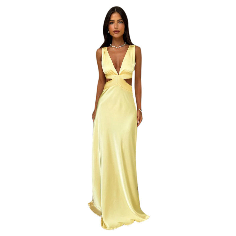 London Satin evening dress with cutouts in Yellow 6