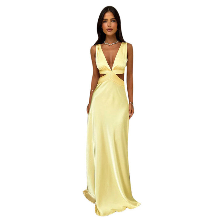 London Satin evening dress with cutouts in Yellow 6